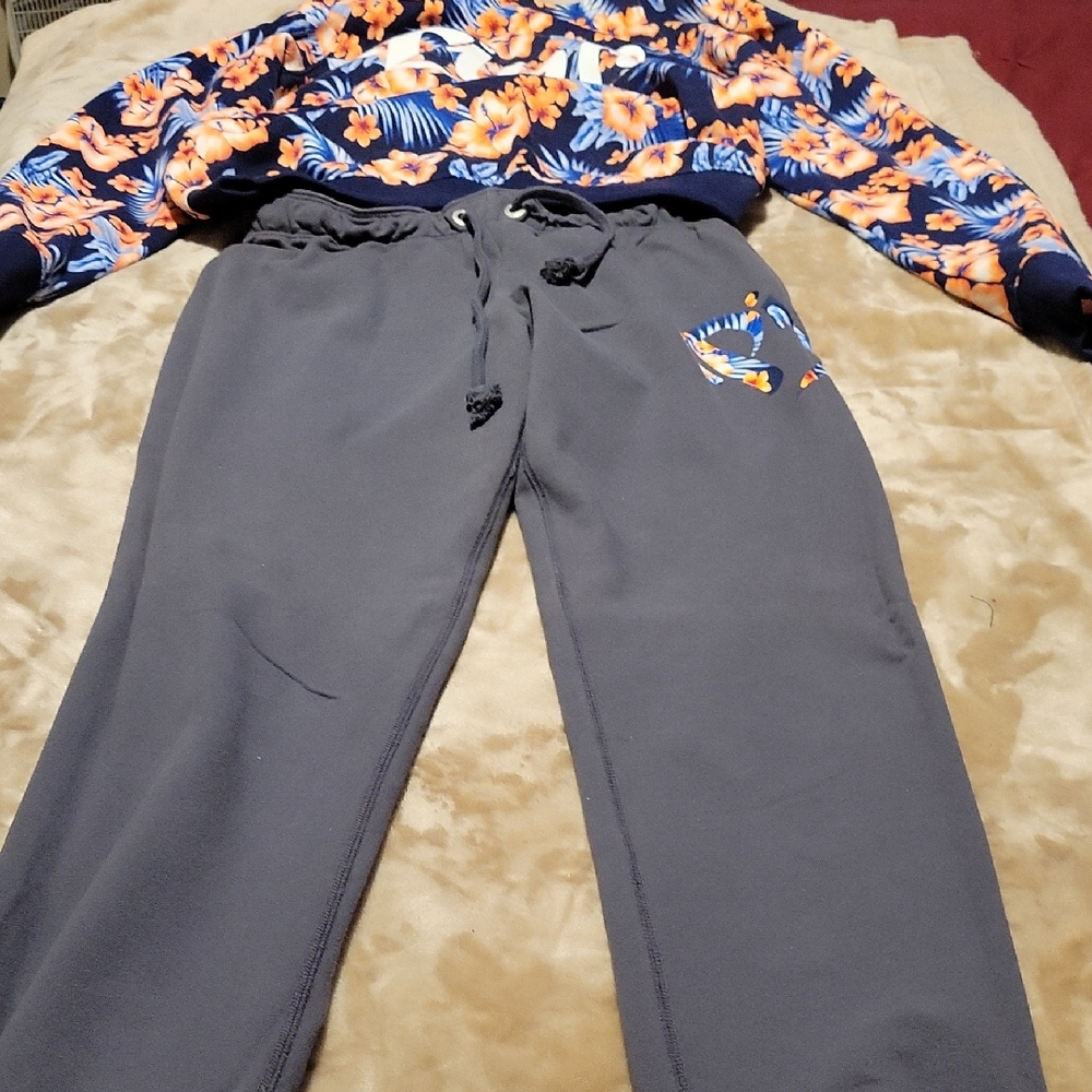 Victoria's Secret Floral Track Suit - Navy and Orange